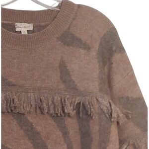 Hem & Thread‎ Brown Zebra Print Fringe Long Sleeve Sweater Womens M